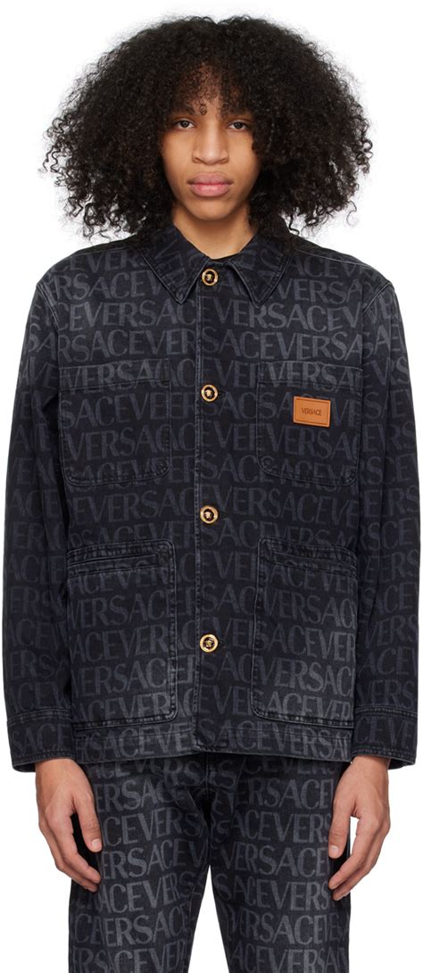 versace jeans heavy knit jacket|Versace black denim jacket.